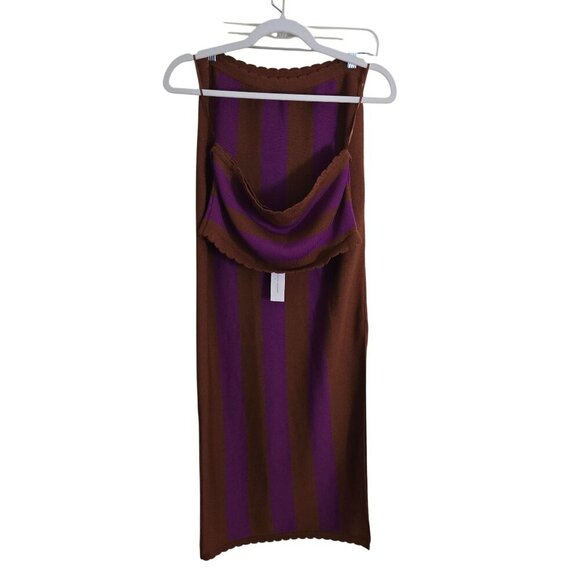 Anthropologie NWT Mandy Stripe Orange Purple Midi Skirt Strapless Top Set Size M - Picture 2 of 16